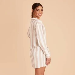 Eddie Sleepshirt - Taupe Stripe -Elegance Bridal Store taupe stripe eddie sleepshirt bridesmaid pajama 07