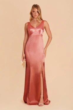 Gloria Shiny Satin Dress - Terracotta -Elegance Bridal Store terracotta gloria satin bridesmaid dress 01