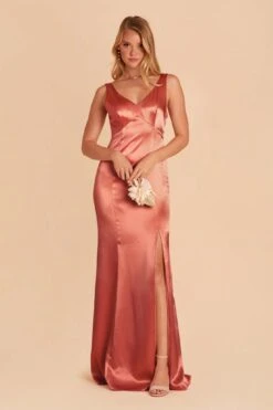 Gloria Shiny Satin Dress - Terracotta -Elegance Bridal Store terracotta gloria satin bridesmaid dress 02
