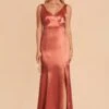 Gloria Shiny Satin Dress - Terracotta