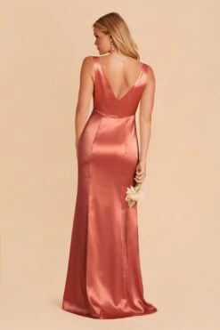 Gloria Shiny Satin Dress - Terracotta -Elegance Bridal Store terracotta gloria satin bridesmaid dress 04