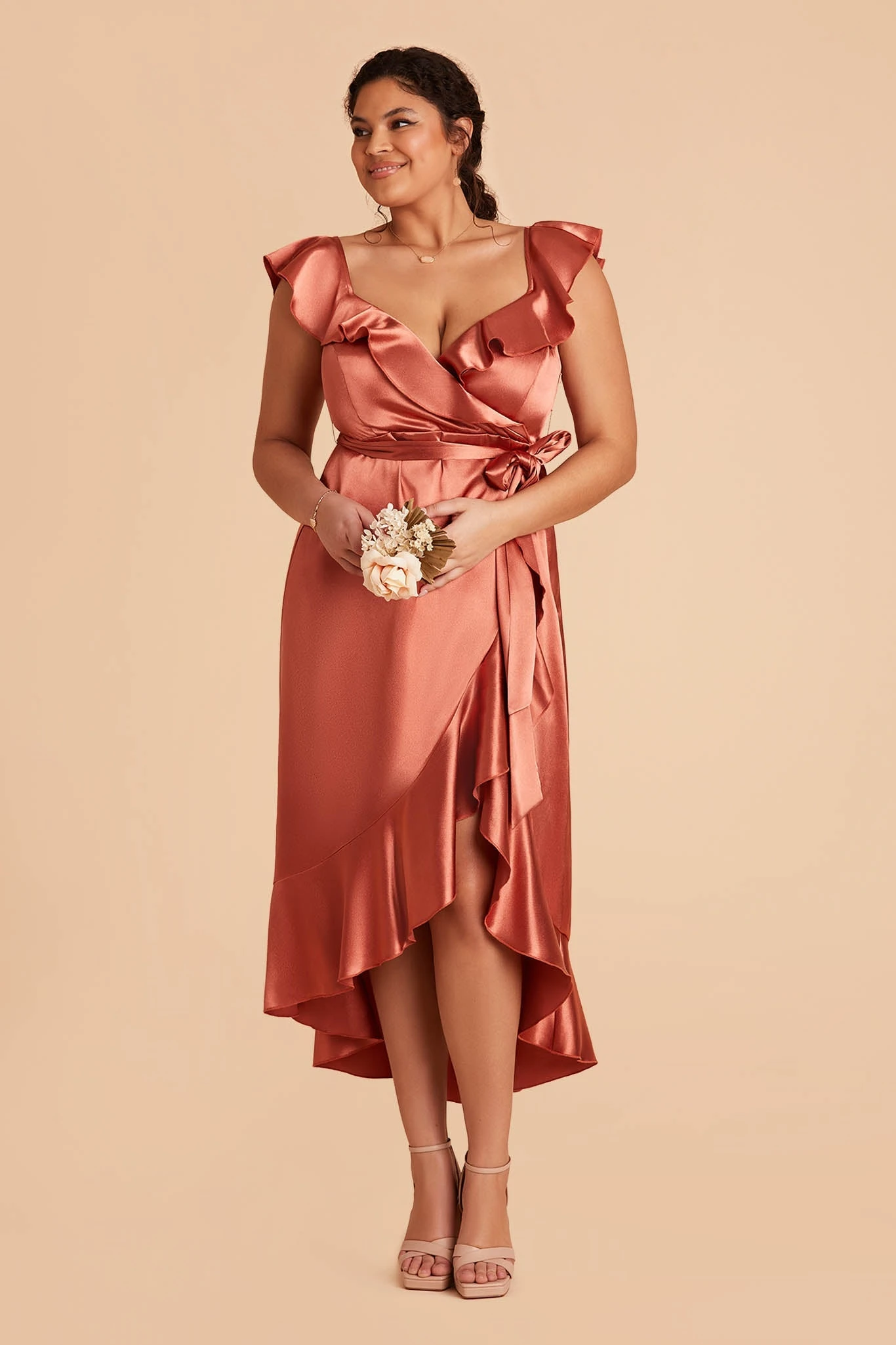 James Shiny Satin Midi Dress - Terracotta 18 James Shiny Satin Midi Dress - Terracotta - Image 16