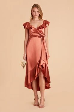 James Shiny Satin Midi Dress - Terracotta 24 James Shiny Satin Midi Dress - Terracotta -Elegance Bridal Store terracotta james satin bridesmaid dress 01