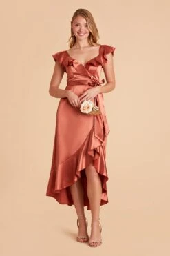 James Shiny Satin Midi Dress - Terracotta 25 James Shiny Satin Midi Dress - Terracotta -Elegance Bridal Store terracotta james satin bridesmaid dress 02