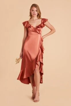 James Shiny Satin Midi Dress - Terracotta 23 James Shiny Satin Midi Dress - Terracotta -Elegance Bridal Store terracotta james satin bridesmaid dress 06