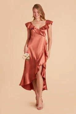 James Shiny Satin Midi Dress - Terracotta 26 James Shiny Satin Midi Dress - Terracotta -Elegance Bridal Store terracotta james satin bridesmaid dress 07