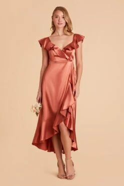 James Shiny Satin Midi Dress - Terracotta 21 James Shiny Satin Midi Dress - Terracotta -Elegance Bridal Store terracotta james satin bridesmaid dress 08