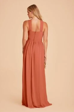 Kiko Chiffon Dress - Terracotta -Elegance Bridal Store terracotta kiko slit bridesmaid dress 03
