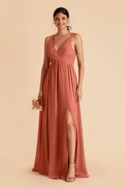 Laurie Empire Dress - Terracotta -Elegance Bridal Store terracotta laurie slit bridesmaid dress 01