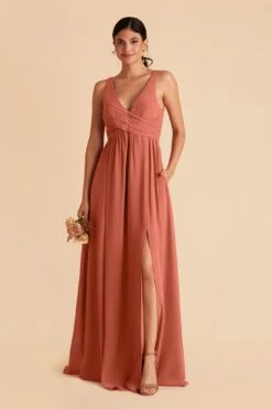 Laurie Empire Dress - Terracotta -Elegance Bridal Store terracotta laurie slit bridesmaid dress 03