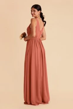 Laurie Empire Dress - Terracotta -Elegance Bridal Store terracotta laurie slit bridesmaid dress 04