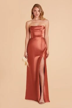 Mia Shiny Satin Convertible Dress - Terracotta