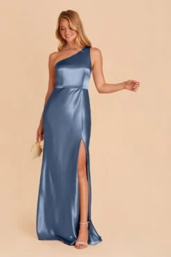 Kira Shiny Satin Dress - Twilight -Elegance Bridal Store twilight kira slit satin bridesmaid dress 02