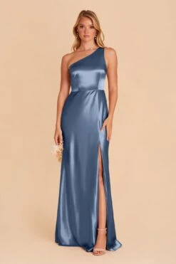 Kira Shiny Satin Dress - Twilight -Elegance Bridal Store twilight kira slit satin bridesmaid dress 03