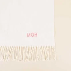 Shawl With Fringe - Cream -Elegance Bridal Store white cashmere shawl personalized flat lay 01