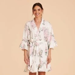Kenny Floral Ruffle Robe - White Floral Rose