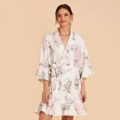 Kenny Floral Ruffle Robe - White Floral Rose 10 Kenny Floral Ruffle Robe - White Floral Rose -Elegance Bridal Store white floral rose kenny bridesmaid robe 02
