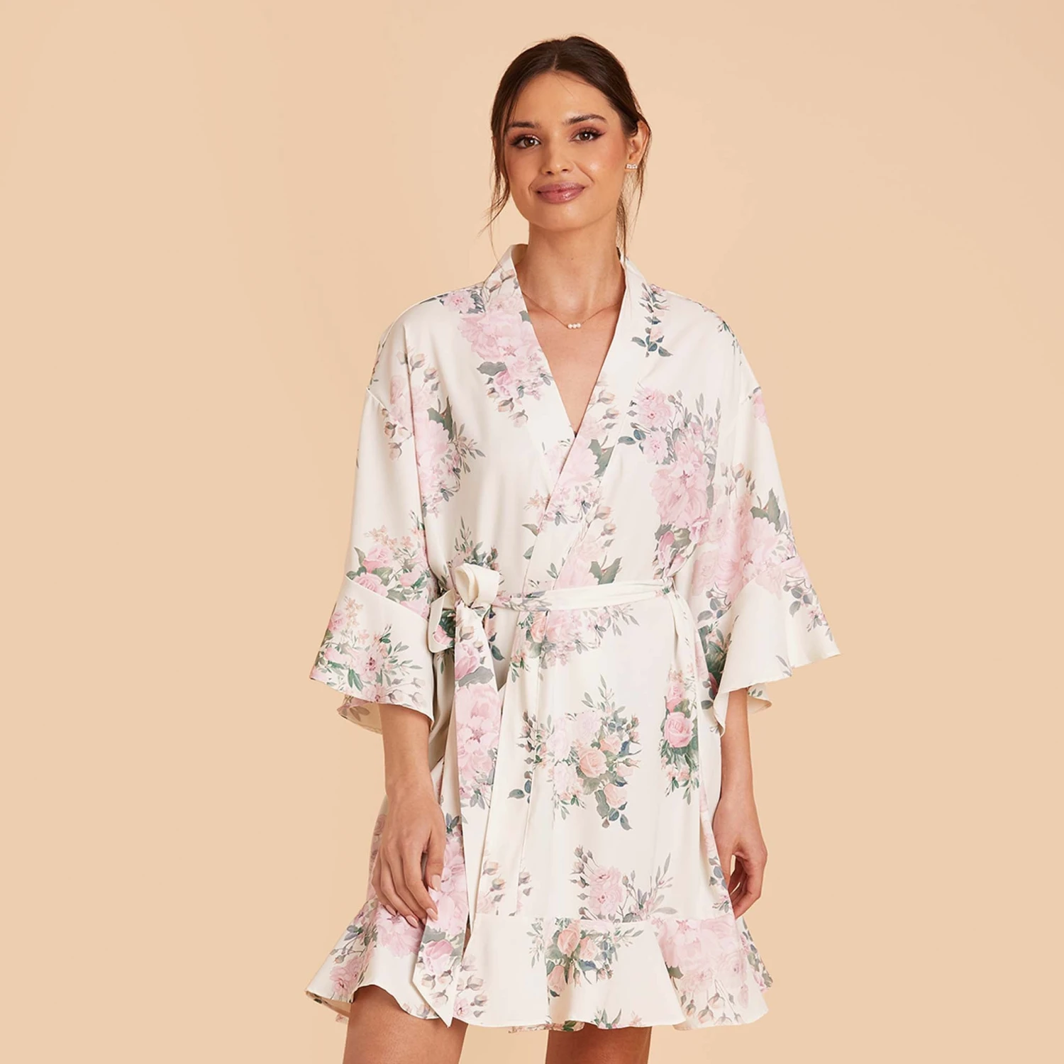 Kenny Floral Ruffle Robe - White Floral Rose 5 Kenny Floral Ruffle Robe - White Floral Rose - Image 3