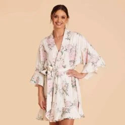 Kenny Floral Ruffle Robe - White Floral Rose 11 Kenny Floral Ruffle Robe - White Floral Rose -Elegance Bridal Store white floral rose kenny bridesmaid robe 03