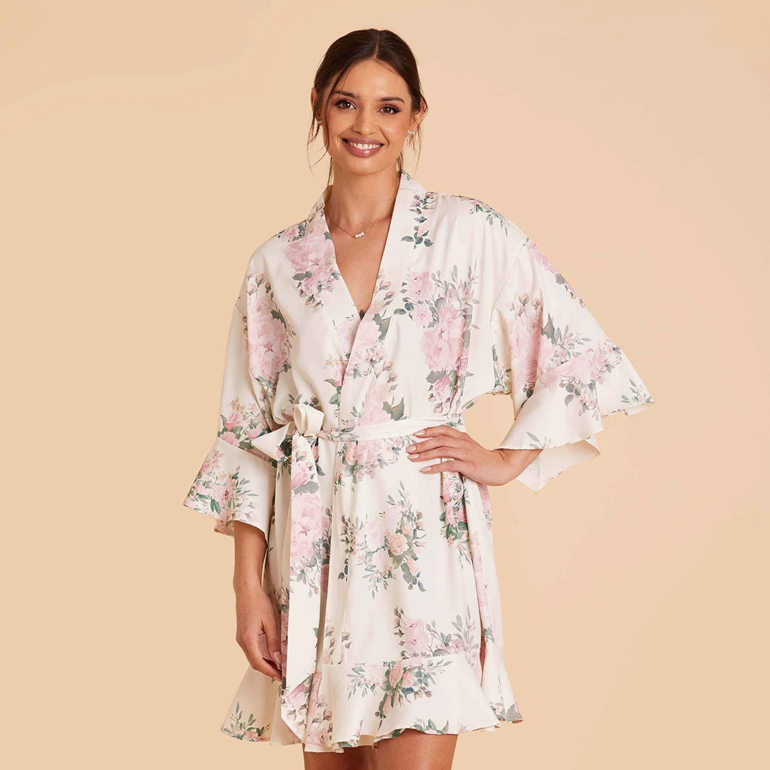 Kenny Floral Ruffle Robe - White Floral Rose 6 Kenny Floral Ruffle Robe - White Floral Rose - Image 4