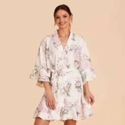 Kenny Floral Ruffle Robe - White Floral Rose 12 Kenny Floral Ruffle Robe - White Floral Rose -Elegance Bridal Store white floral rose kenny bridesmaid robe 04