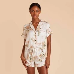 Jonny Floral Pajama Set - White Floral Meadow -Elegance Bridal Store white jonny floral pj set bridesmaid pajamas 02