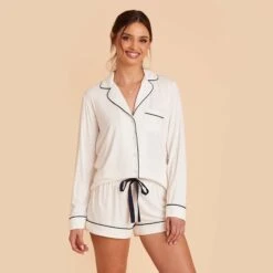 Jonny Long Sleeve Pajama Set - White -Elegance Bridal Store white jonny long sleeve bridesmaid pajama set 06