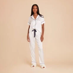 Jonny Satin Short Sleeve And Pant Set - White 11 Jonny Satin Short Sleeve And Pant Set - White -Elegance Bridal Store white jonny satin short sleeve pants bridesmaid pajamas set 01