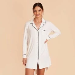 Kamryn Sleepshirt - White 12 Kamryn Sleepshirt - White -Elegance Bridal Store white kamryn sleepshirt bridesmaid pajama 02